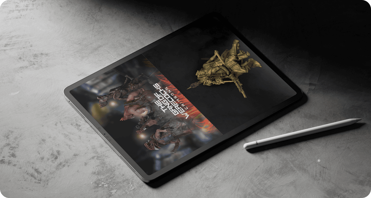 Crimsons book cover artwork displayed on tablet