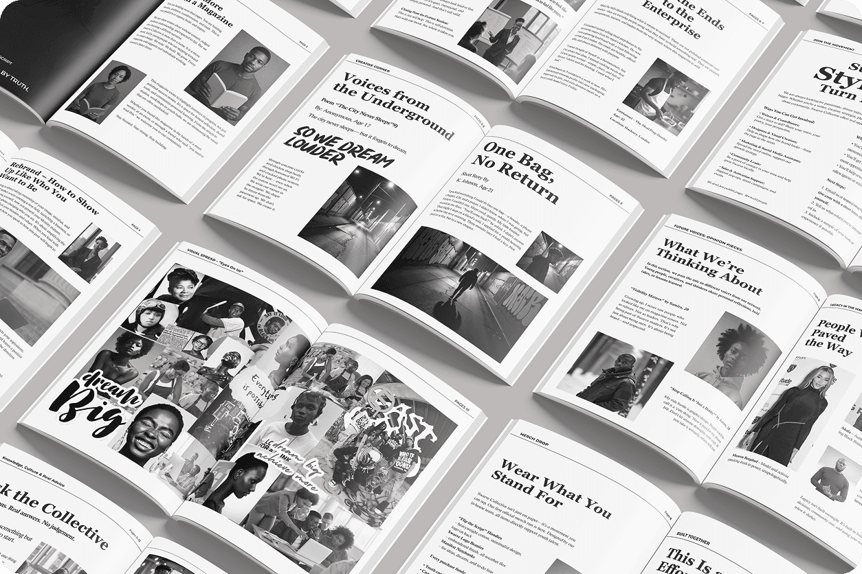Swarve Collective interior magazine spreads laid flat — editorial composition flatlay