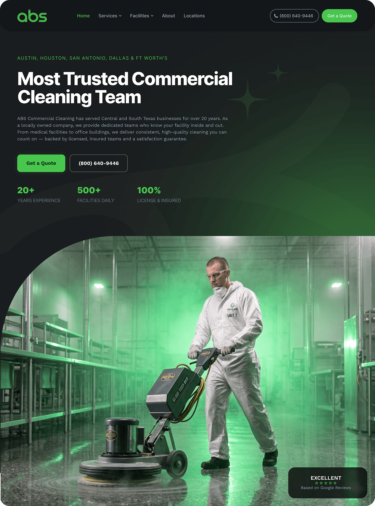 ABS Commercial Cleaning — dark theme concept