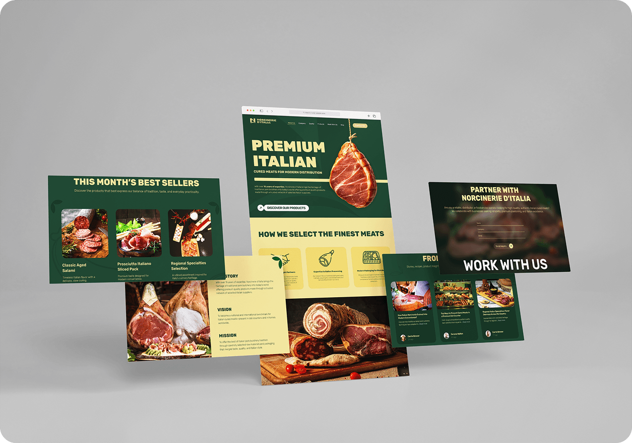 Norcinerie D'Italia website — blog, product lines and partner sections