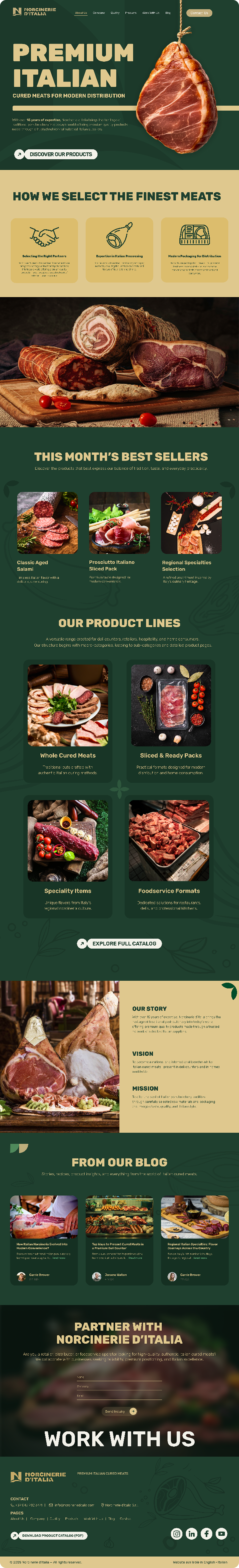 Norcinerie D'Italia website — hero, product showcase and how we select sections