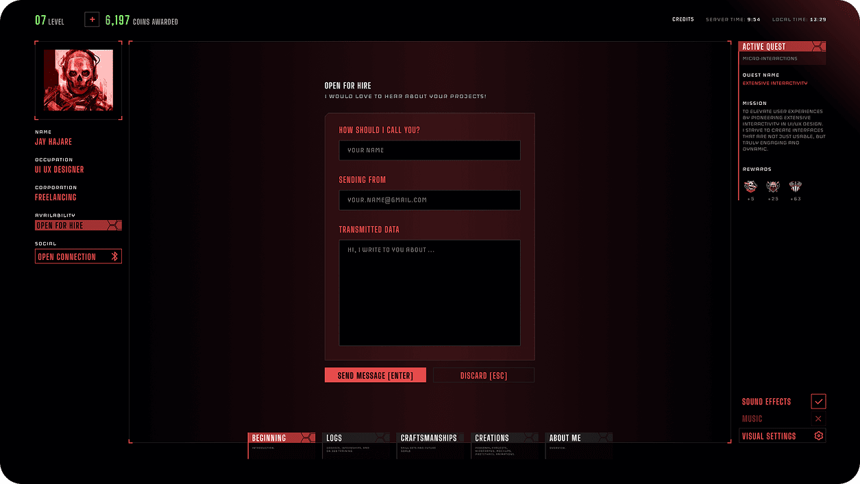 Cyberpunk character silhouette stat screen