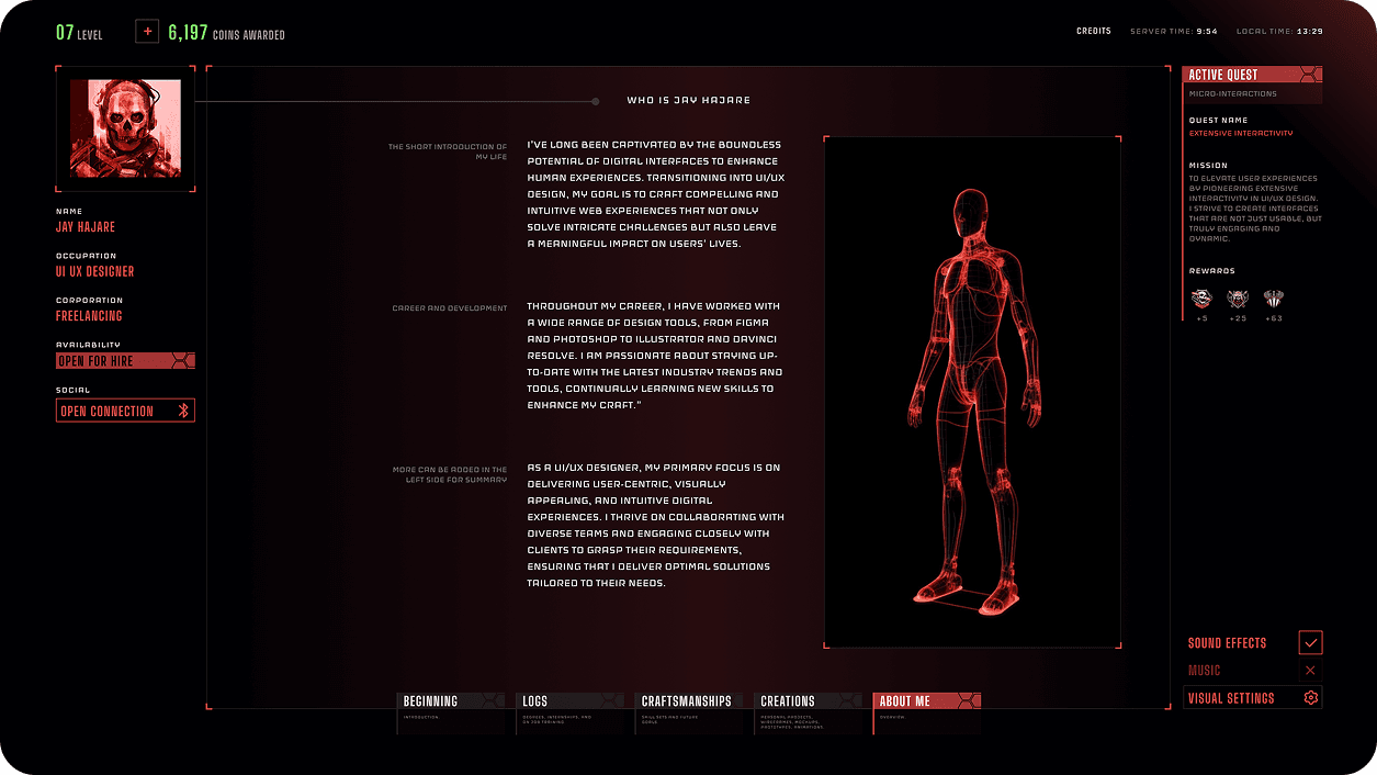 Cyberpunk character silhouette stat screen