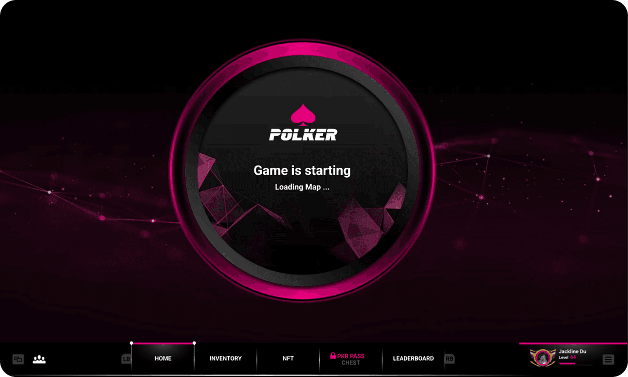 Poker NFT game — loading screen with neon circular emblem
